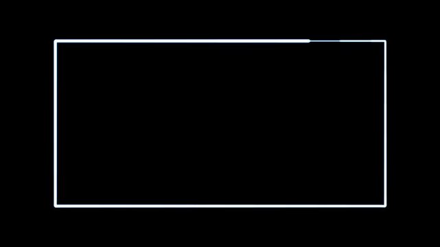 White neon light frame with seamless loop effect, glowing neon white rectangle border animation on black screen.