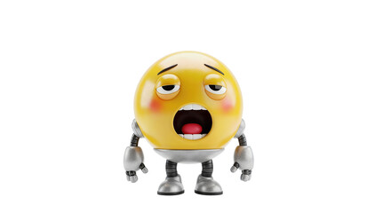 A robotic emoji with a shocked expression on its face standing alone isolated on transparent background