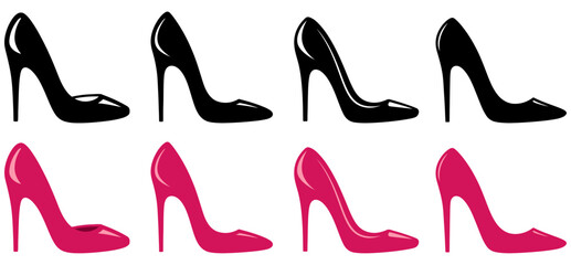 Obraz premium High heels shoes vector set of women and female footwear collection isolated on white background, high heels shoes vector set on white background.