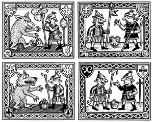 Medieval folklore myth vector illustration