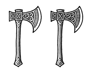 Medieval war axe with engraving style vector illustration