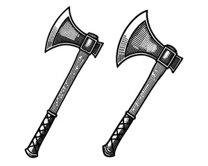 Medieval war axe with engraving style vector illustration
