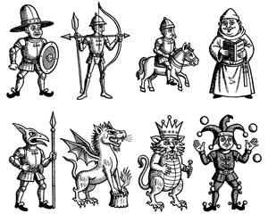 Medieval fantasy characters vector illustration