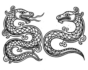 Medieval serpent snake vector illustration