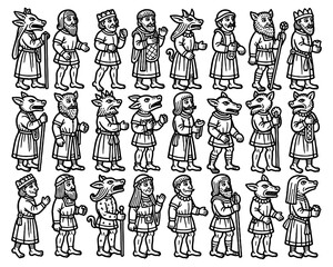 Medieval fantasy characters vector illustration