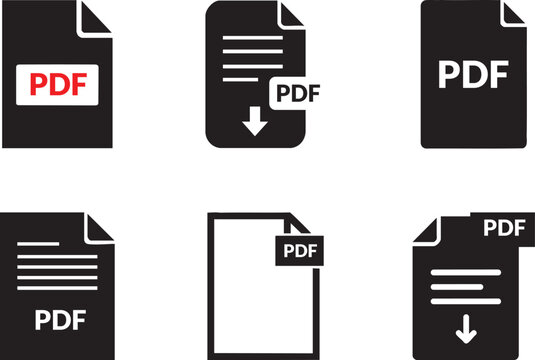 PDF File Icons Set Illustration, Download Symbols, Texts, Images, Vectors, Videos, Interactive Forms