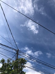 high voltage power line against sky