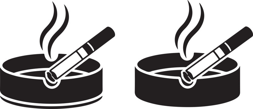 Black and white of two ashtrays with cigarettes smoke smoking