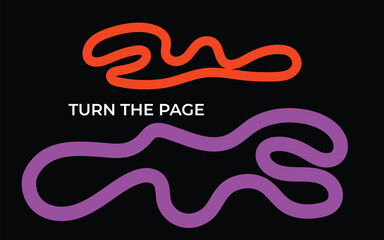 Fototapeta premium Vibrant neon squiggles on black background with turn the page text