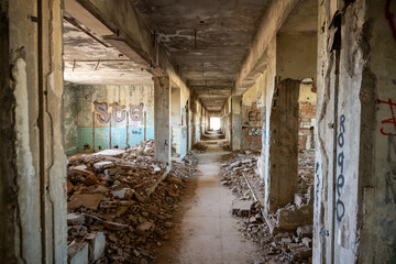 Fototapeta premium Abandoned Corridor with Rubble at San Pablo Base