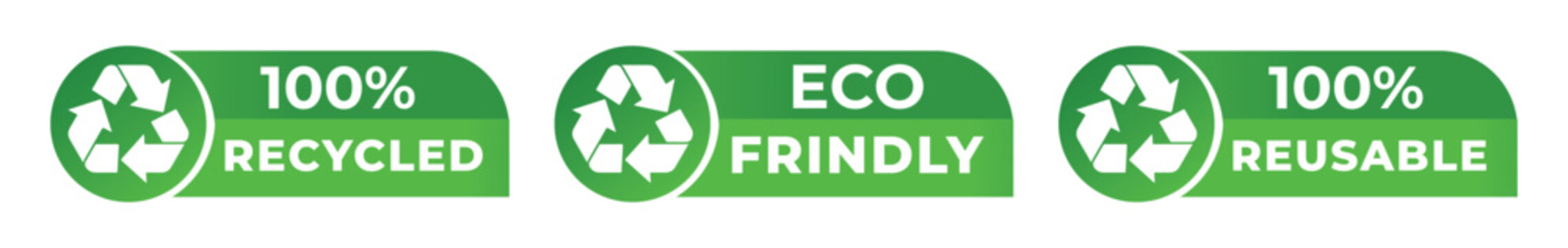 100% Recycled Eco Friendly Reusable Badges &ndash; Green Sustainability Certification Icons Set