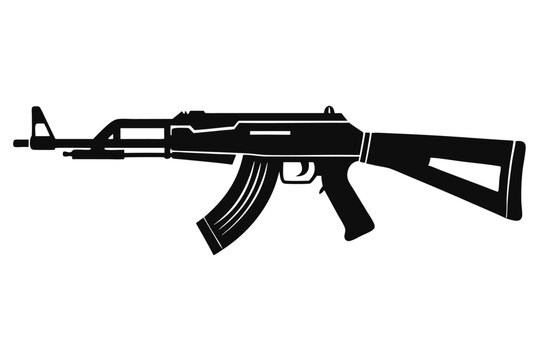 akm rifle silhouette line art vector illustration