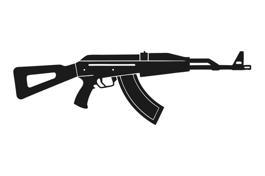akm rifle silhouette line art vector illustration