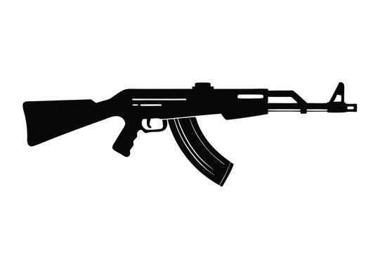 akm rifle silhouette line art vector illustration
