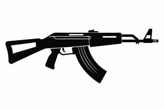 akm rifle silhouette line art vector illustration