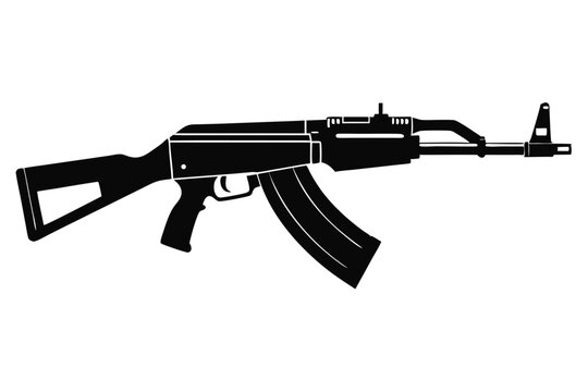 akm rifle silhouette line art vector illustration