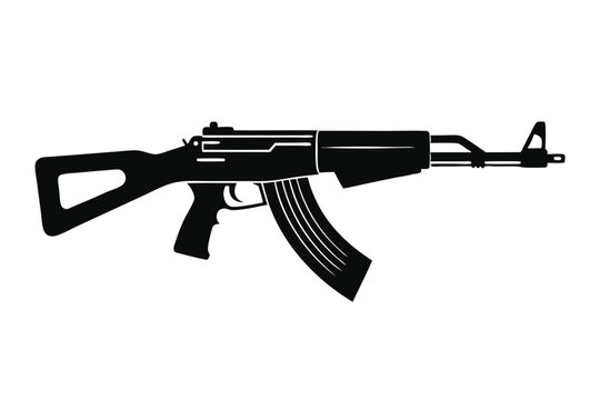 akm rifle silhouette line art vector illustration