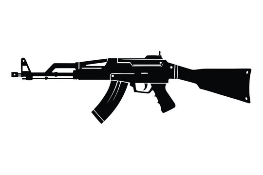 akm rifle silhouette line art vector illustration