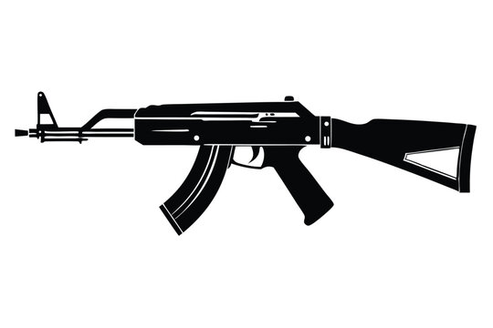 akm rifle silhouette line art vector illustration