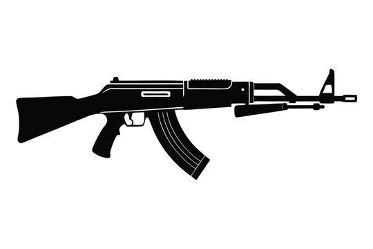 akm rifle silhouette line art vector illustration