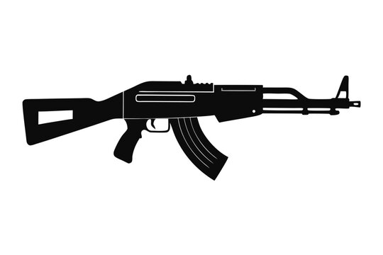 akm rifle silhouette line art vector illustration