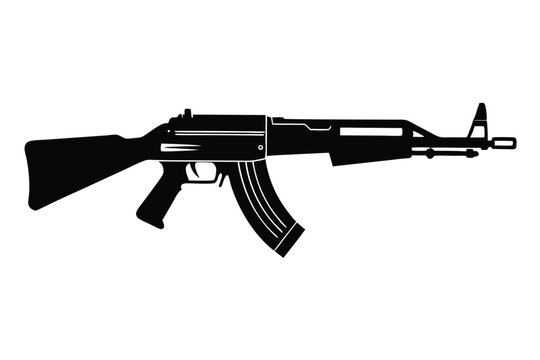 akm rifle silhouette line art vector illustration