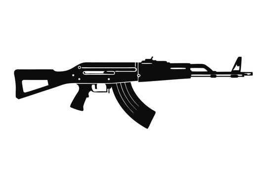 ak 47 rifle silhouette line art vector illustration
