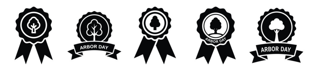 Fototapeta premium National Arbor Day badge vector icon set. Arbor Day creative concept and Simple illustration, icon design solid black color with white background.