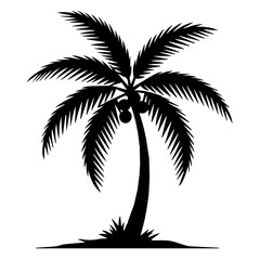 Obraz premium Silhouette of a tropical coconut palm tree with fronds and fruit