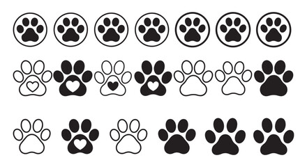 Paw Print Icon Set – Dog and Cat Footprint Symbols in Solid and Outline Style. vector illustration eps 10 © MD.JOYNUL