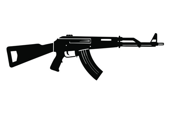 ak 47 rifle silhouette line art vector illustration