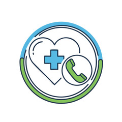 Obraz premium Healthcare support symbolized by a heart with a cross and phone icon