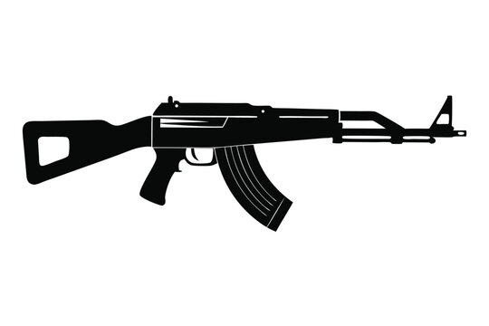 ak 47 rifle silhouette line art vector illustration