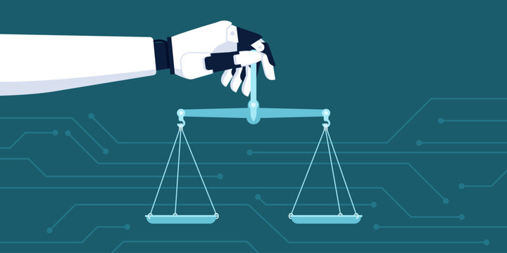 AI robot holding a scale of justice