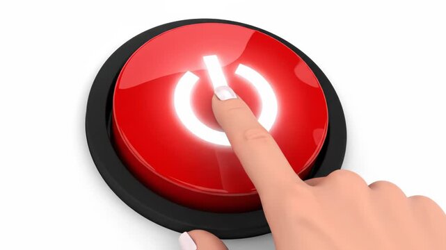 Red power button with finger pressing