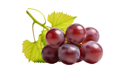 Red grapes with leaves isolated PNG, fresh fruit still life on transparent background for healthy...