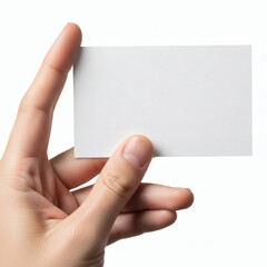 Obraz premium A hand holding a blank white card against a white background