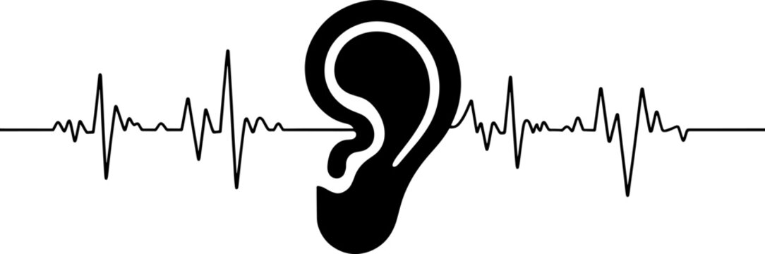 Human ear icon with sound wave frequency line for audiology hearing health acoustics and audio technology concept vector