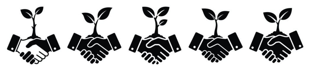 National Arbor Day sapling in handshake vector icon set. Arbor Day creative concept and Simple illustration, icon design solid black color with white background. © Pallobroy