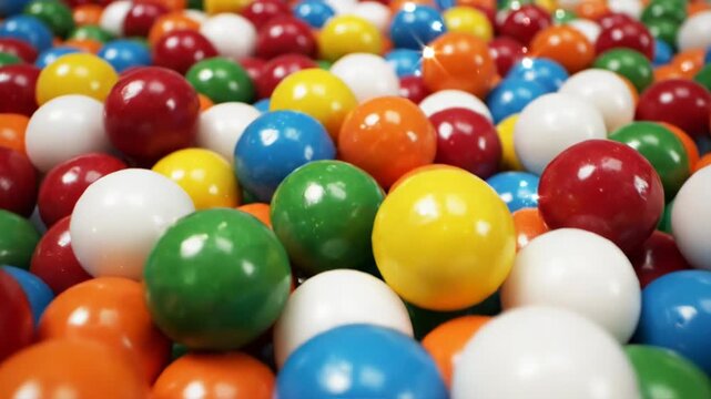 Multicolored gumballs on a white surface