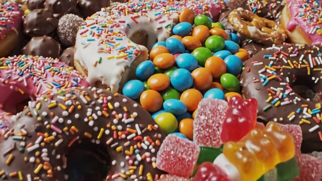 Assorted sweet treats and candies colorful mix