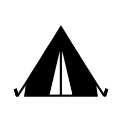 Fototapeta premium Camping Tent Silhouette - Minimalist Triangular Tent Icon for Outdoor Adventure, Mountain Trekking, Camping Gear, and Tourism Design
