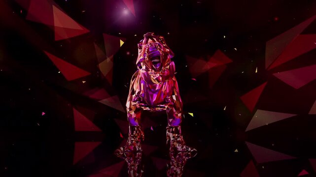Dynamic sci-fi animal loop with glowing polygon patterns and intense energy for high-tech club visuals, electronic music festivals, stage screens and for LED video walls