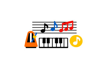 Learning music with notes, a metronome, and a keyboard at a music class during the afternoon