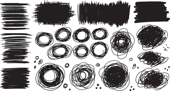 hand drawn black scribble shapes and lines