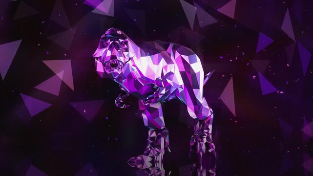 Dynamic sci-fi animal loop with glowing polygon patterns and intense energy for high-tech club visuals, electronic music festivals, stage screens and for LED video walls