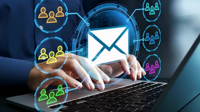 Email security solution with automated secure mail scanning and data protection, business professional using laptop for sending and receiving emails with secure authentication & cyber security concept