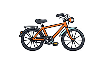 Fototapeta premium This is a cartoon illustration of an orange bicycle with black tires and a front headlight. The bike features a rear rack and a light blue fender on a black background.