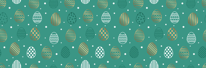 Easter seamless texture with golden eggs in geometric pattern. Minimal design. Vector illustration