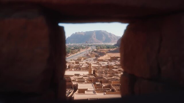 Old town of AlUla, traditional Arabic adobe houses, view from the city wall